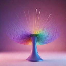 An intricate 3D radiation pattern emanating from a sleek modern antenna, showcasing radiant waves in a color gradient.