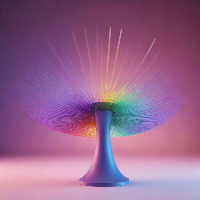 An intricate 3D radiation pattern emanating from a sleek modern antenna, showcasing radiant waves in a color gradient.