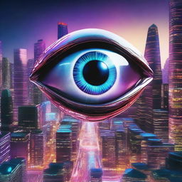 A cyber-themed image featuring a highly detailed eyeball as the main focus