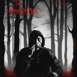 Create a spine-chilling movie poster for a horror film titled 'The Harmonica Man'