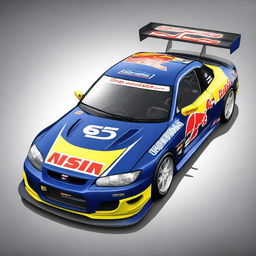 A detailed image of a Nissan S15 track car featuring a vibrant Red Bull Sunoco livery