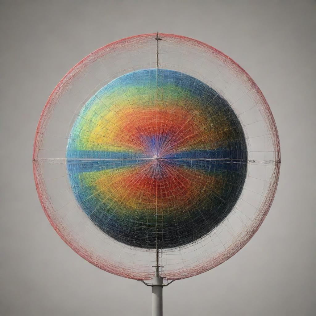 A solid, vibrant, spherical radiation pattern emanating from a central dipole antenna on a neutral background.