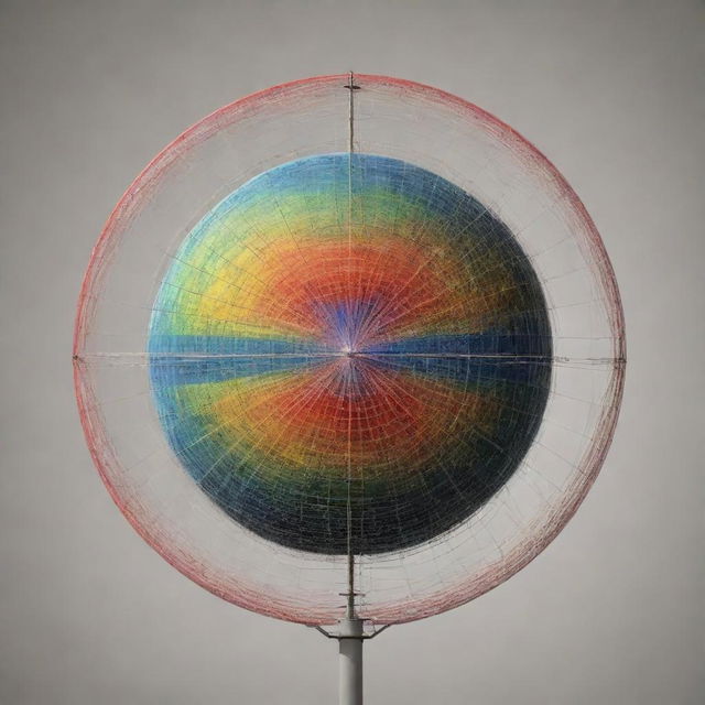 A solid, vibrant, spherical radiation pattern emanating from a central dipole antenna on a neutral background.