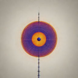 A solid, vibrant, spherical radiation pattern emanating from a central dipole antenna on a neutral background.