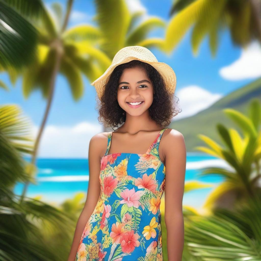 A young girl from Mauritius wearing a beautiful sundress