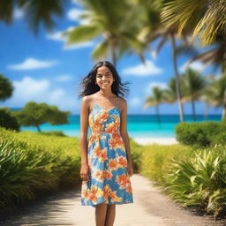 A young girl from Mauritius wearing a beautiful sundress