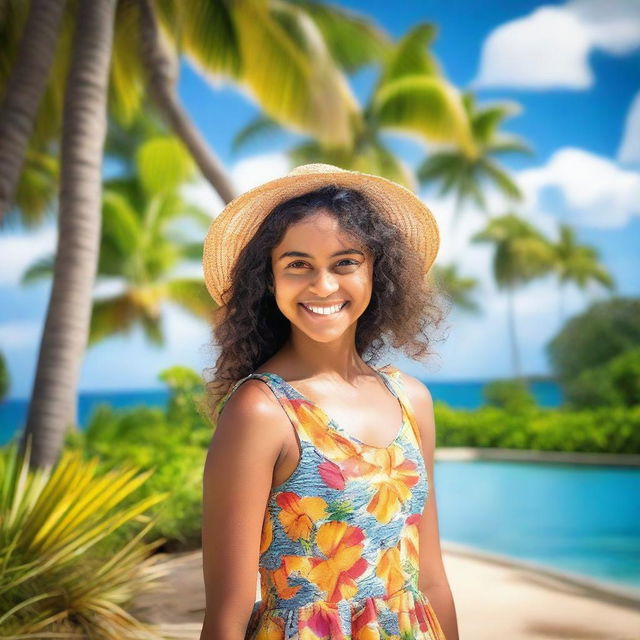 A young girl from Mauritius wearing a beautiful sundress