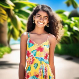 A young girl from Mauritius wearing a beautiful sundress