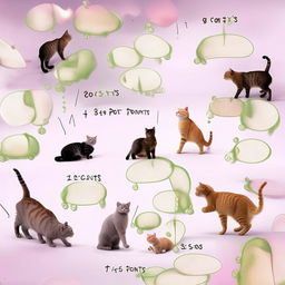 A fun-filled image featuring a number of cats corresponding to Tony's current points, with each cat playfully engaged in different activities.