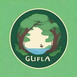 Create a circular logo in the style of Studio Ghibli, featuring naturalism themes