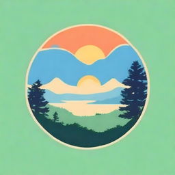 Create a circular logo with Studio Ghibli vibes, featuring naturalism themes with a blue sky and sunrise vibe