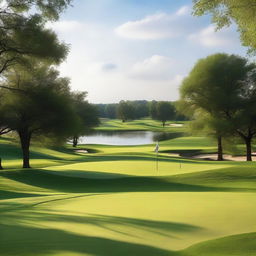 A beautiful golf course with lush green trees, designed by Matt Flynn