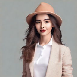 Create an image of an attractive young woman with a confident and stylish appearance