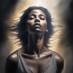 A woman rising from her sorrow, depicted with an expression of determination and hope