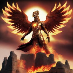 A majestic Spartan phoenix, combining the regal elements of a phoenix with the iconic armor of a Spartan warrior