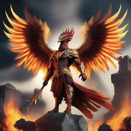 A majestic Spartan phoenix, combining the regal elements of a phoenix with the iconic armor of a Spartan warrior