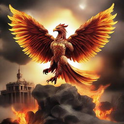 A majestic Spartan phoenix, combining the regal elements of a phoenix with the iconic armor of a Spartan warrior