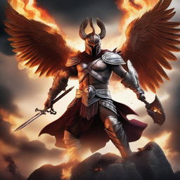 A furious Spartan phoenix warrior in the heat of battle, merging the fierce elements of a phoenix with the iconic armor of a Spartan