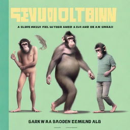 A book cover titled 'Evolution of Comedy' featuring an image depicting the evolution from a monkey to a modern human