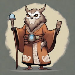 An owlbear shaman monk of the highest level, inspired by the character Skips from Regular Show