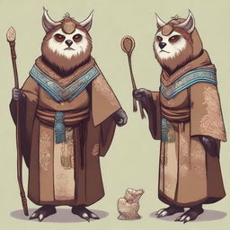 An owlbear shaman monk of the highest level, inspired by the character Skips from Regular Show