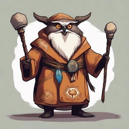 An owlbear shaman monk of the highest level, inspired by the character Skips from Regular Show