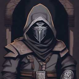 A detailed illustration of a cultist bandit wearing a gray bandit's mask