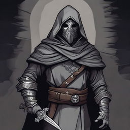 A detailed illustration of a cultist bandit wearing a gray bandit's mask