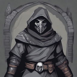 A detailed illustration of a cultist bandit wearing a gray bandit's mask