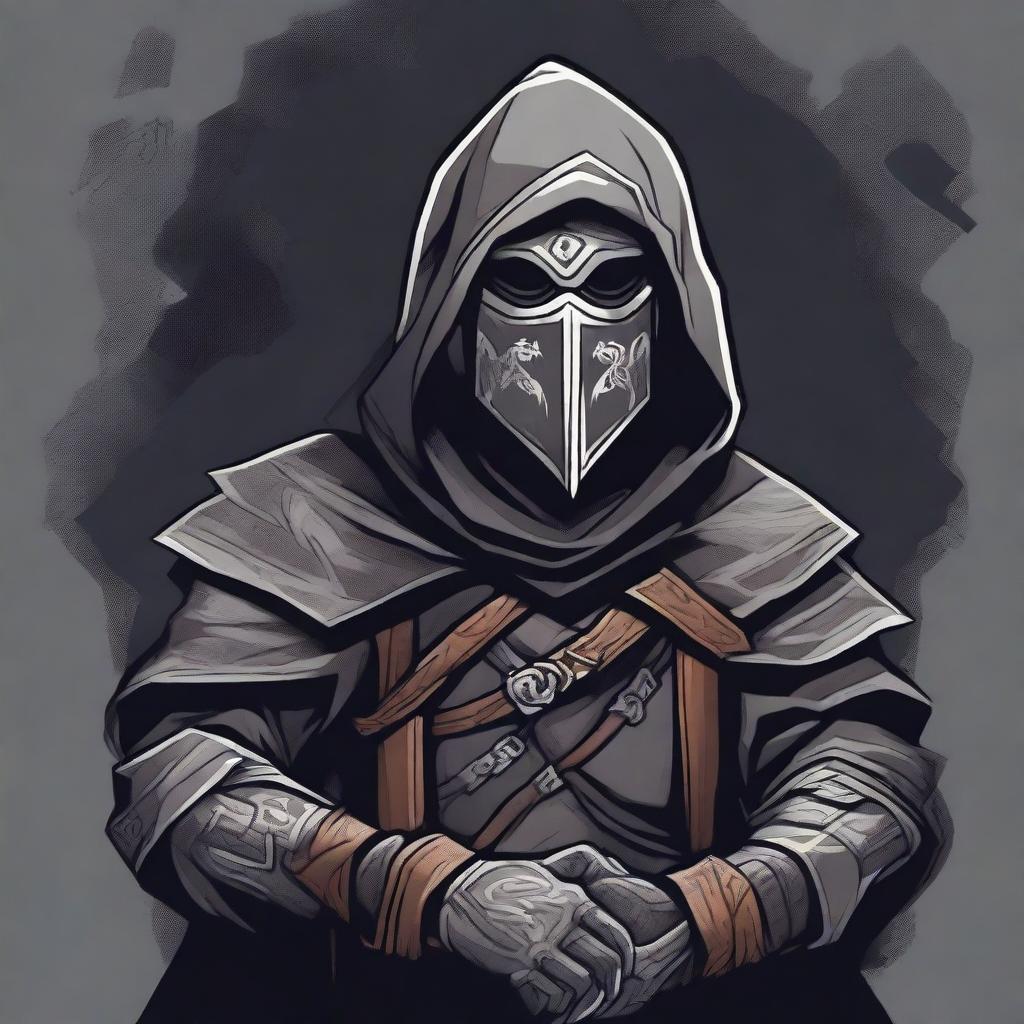 A detailed illustration of a cultist bandit wearing a gray bandit's mask