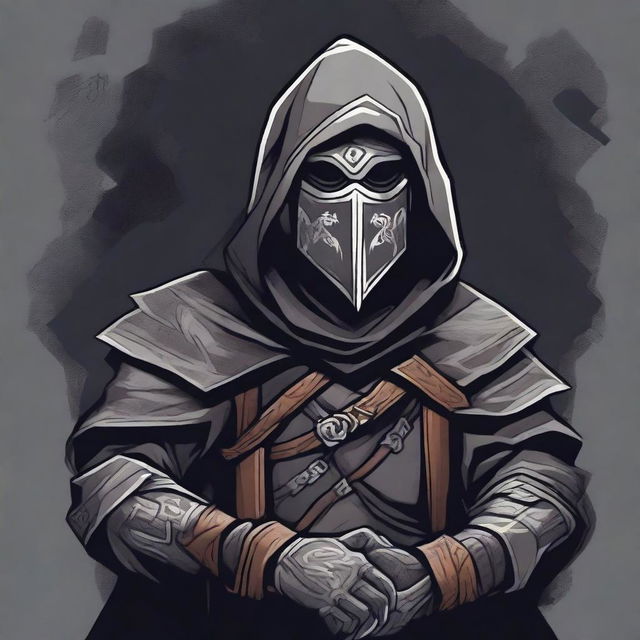 A detailed illustration of a cultist bandit wearing a gray bandit's mask