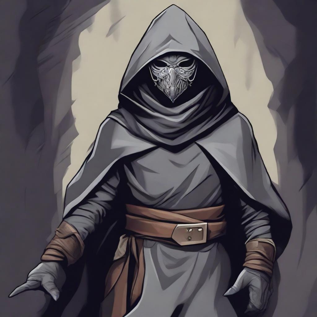 A detailed illustration of a cultist bandit wearing a gray cloth bandit's mask