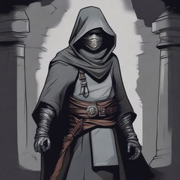 A detailed illustration of a cultist bandit wearing a gray cloth bandit's mask