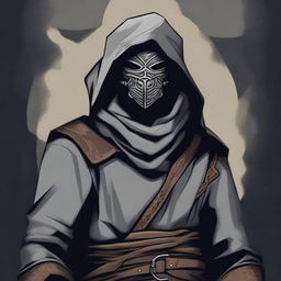 A detailed illustration of a cultist bandit wearing a gray cloth bandit's mask