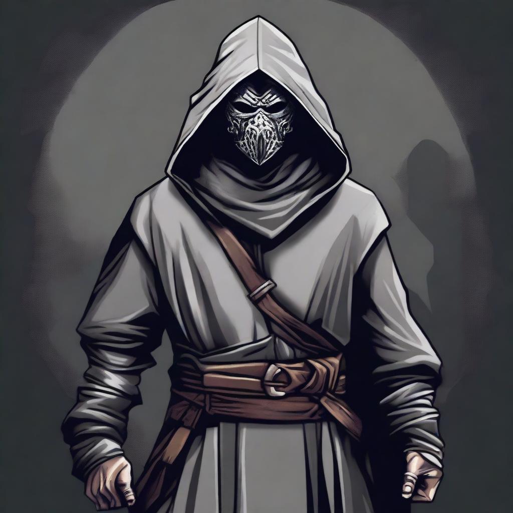 A detailed illustration of a cultist bandit wearing a gray cloth bandit's mask