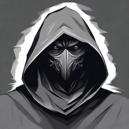 A detailed illustration of a hooded bandit wearing a simple gray cloth mask, depicted in a dungeons and dragons style