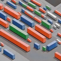 Create an image that represents logistics, featuring elements such as cargo containers, trucks, and warehouses