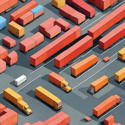 Create an image that represents logistics, featuring elements such as cargo containers, trucks, and warehouses