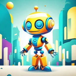 Create an illustration of a cheerful and stylish young boy robot