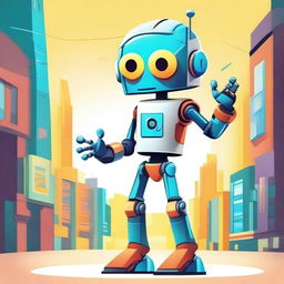 Create an illustration of a cheerful and stylish young boy robot