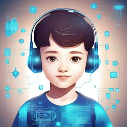 Create an illustration of a friendly and intelligent AI in the form of a young boy