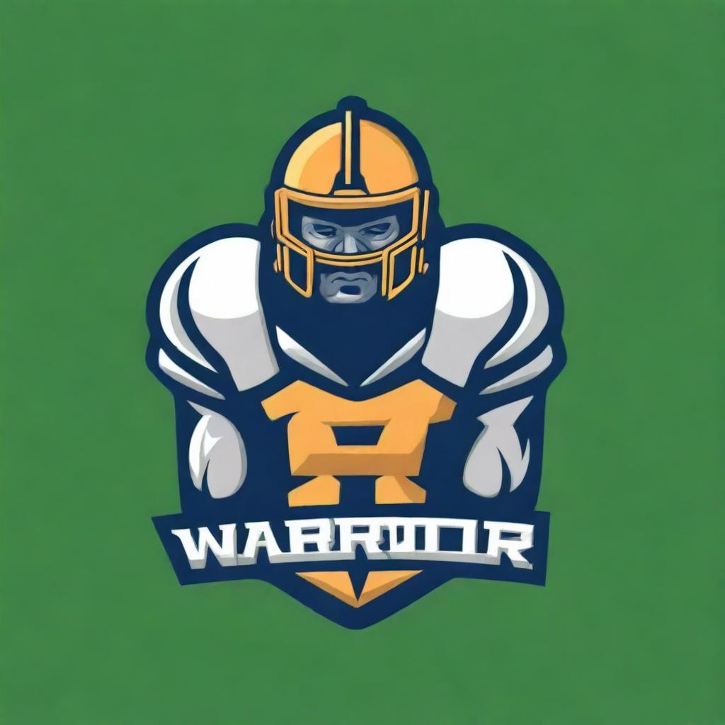 A detailed logo for a college football team featuring a warrior holding a football