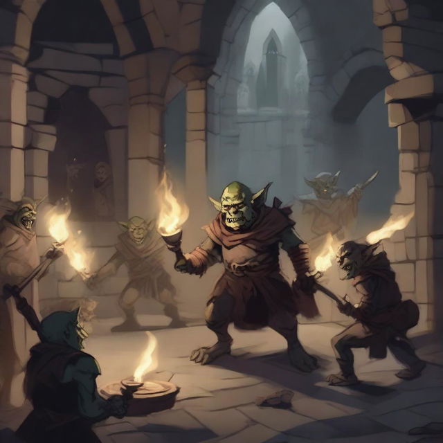 A detailed illustration of goblins in a dungeons and dragons setting