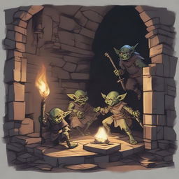 A detailed illustration of goblins in a dungeons and dragons setting