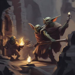 A detailed illustration of goblins in a dungeons and dragons setting