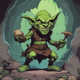 A detailed illustration of a grinning goblin from Dungeons and Dragons