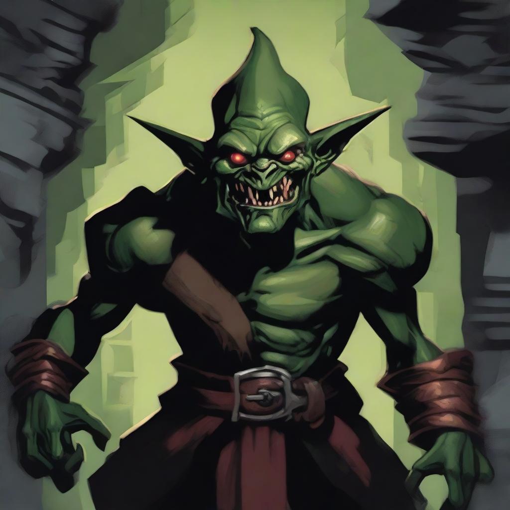 A detailed illustration of a dark goblin from Dungeons and Dragons