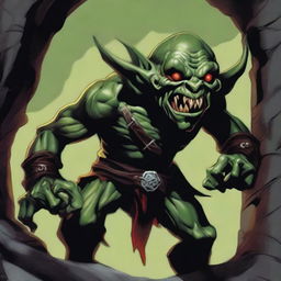 A detailed illustration of a dark goblin from Dungeons and Dragons