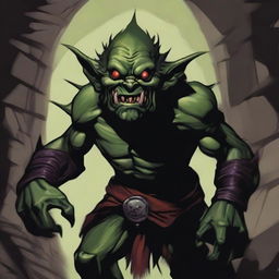 A detailed illustration of a dark goblin from Dungeons and Dragons