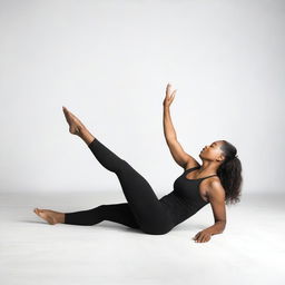 A black woman performing a scissor position, showcasing her strength and flexibility